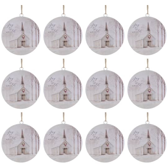 Melrose 6" Church Disc with Holiday Sentiment Ornaments, 12ct.